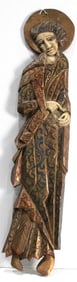 A Modern polychrome and gilt relief figure of a saint