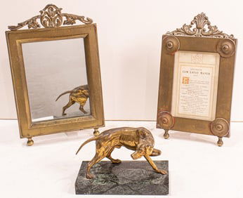 A Continental gilt bronze hound form paperweight