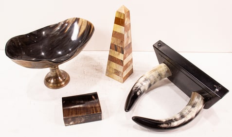 An assembled group of horn decorations