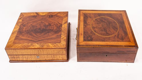 Two English satinwood inlaid boxes