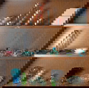 An assembled group of glass, including Murano and Carnival glass: An assembled group of glass, including Murano glass vases and ashtrays; paperweights; Carnival glass, etc. Greatest 12"h [27 total]