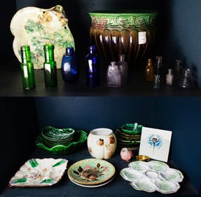 An assembled group of majolica and other pottery