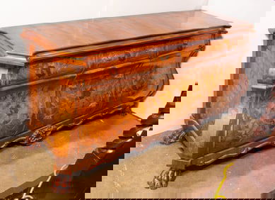 A Dutch rococo style floral marquetry bombe form buffet, 32