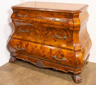 A Dutch rococo style floral marquetry bombe chest of drawers