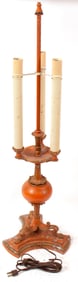 A Regency style paint decorated metal boulliotte lamp (lacking shade)