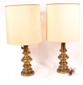 A pair of brass table lamps in the manner of Steiffel