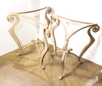 A pair of Post Modern style patinated iron occasional table frames, no tops, 28?h x 23?w