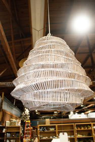 A Contemporary bamboo shade chandelier