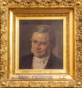Painting, European School (19th century): European School (19th century), Portrait of a Gentleman, oil on cardboard, unsigned, overall (with frame): 14.5"h x 13.5"w