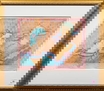 Work on paper, American School (20th century): American School (20th century), Portrait of a Couple, 1987, colored pencil on paper, signed "Sacha" and dated lower right, overall (with frame): 30"h x 35"w