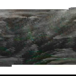 Work on paper, Lampo Leong: Lampo Leong (Chinese, b. 1961), "Grand Canyon," 1986, ink wash on paper, signed and dated lower right, signed and dated verso, artist studio label (San Francisco, CA) affixed verso, sight: 19"h x 24"w