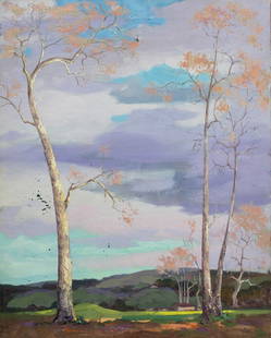 Painting, John Christopher Smith: John Christopher Smith (American, 1891-1943), California Landscape, oil on canvas, unsigned, canvas (unframed): 30.25"h x 24.25"w