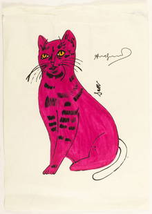 Work on paper, Follower of Andy Warhol: Follower of Andy Warhol (American, 1928-1987), "Sam," print with hand-coloring, bears signature and title upper right, stamped verso, sheet (unframed): 11.5"h x 8.25"w