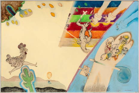 Work on paper, Ralph Corners: Ralph Corners (American, b. 1942), Untitled (Surreal Composition), 1969, mixed media on paper, signed and dated lower right, overall (with frame): 20.25"h x 30"w