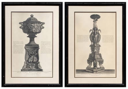 Prints, Giovanni Battista Piranesi: (lot of 2) Giovanni Battista Piranesi (Italian, 1720-1778), Grecian Arts, engravings, overall (with frame, for each): 35.5"h x 25.5"w