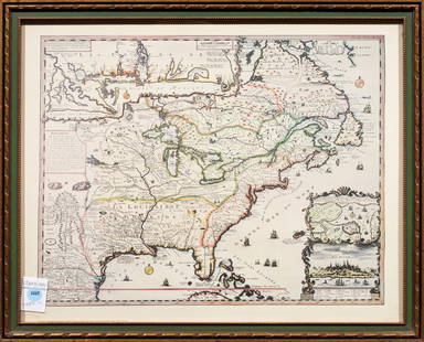 Map, French School (20th century): French School (20th century), 18th Century Map of New France, offset print, 17.75"h x 21"w