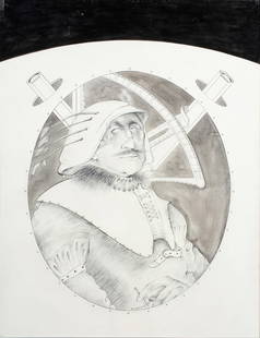 Work on paper, Paul Ripley Jenkins: Paul Ripley Jenkins (American, 1940-1974), Untitled (Science Fiction Figure), graphite and ink on paper, artist stamp verso, sheet (unframed): 25"h x 19.75"w