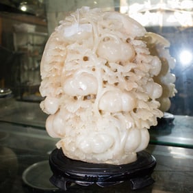 A Chinese white soapstone of a peach tree