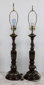 A pair of Japanese champleve enamel lamps
