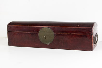 A Chinese lacquered leather scroll box