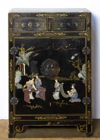 A Chinese black lacquered hardstone inlaid cabinet