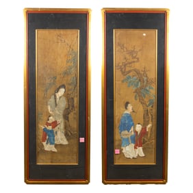 (lot of 2) Chinese figural paintings