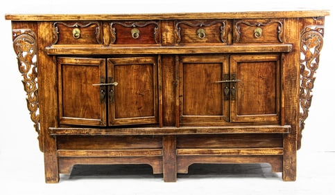 A Chinese elmwood altar coffer cabinet