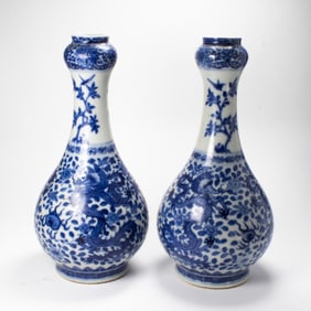 A pair of Chinese blue and white 'dragon' vases