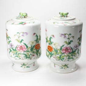 A Chinese famille rose lidded jars