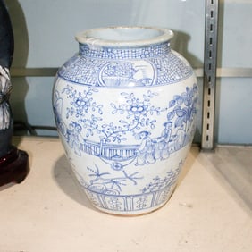 A Chinese blue and white figural jar