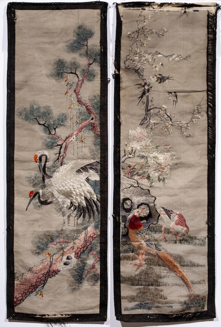 (lot of 2) Chinese embroidered bird panels (1 of 1)