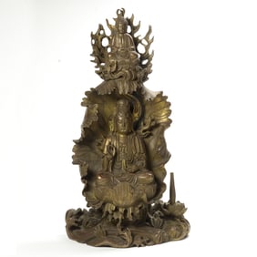 A Chinese bronze Guanyin and Buddha figural group