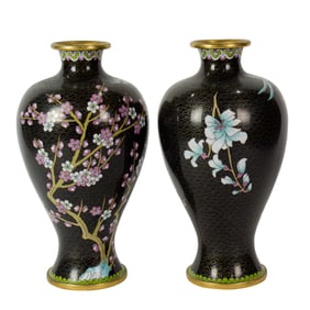 A pair of Japanese cloisonne enamel jars