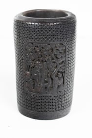 A Chinese soapstone brush holder