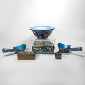 (lot of 6) Chinese enameled objects