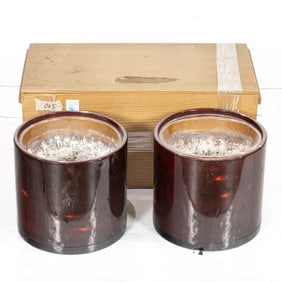 Pair of Japanese copper lined lacquer hibachi
