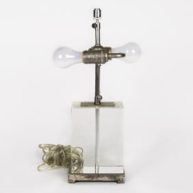 A Thomas O’Brien glass block table lamp, circa 1970s, 19.25”h x 6”w x 4”d (no
