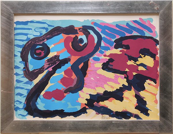 Karel Appel, Snake, color lithograph: Karel Appel (Dutch, 1921-2006), Snake, 1980, signed lower right, color lithograph, from an edition of 160, sheet: 21.5"h x 29.5"w, overall: 26.5"h x 34.5"w