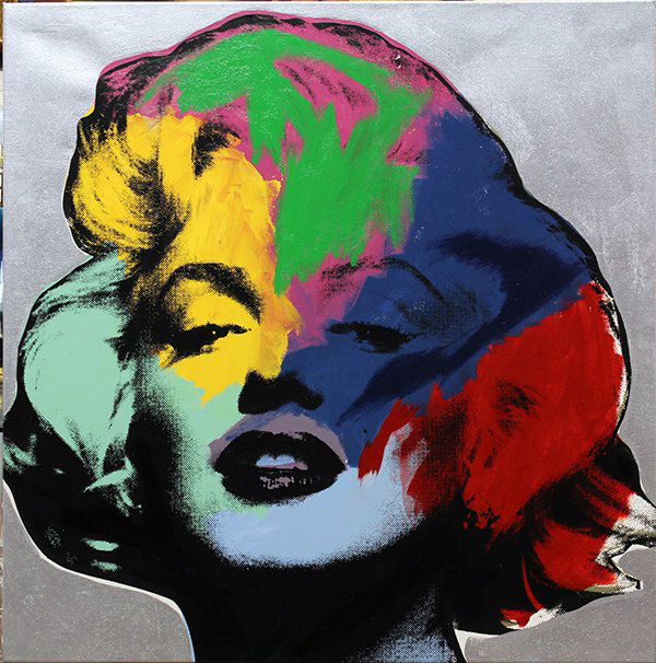 Steve Kaufman, "Marilyn V (Silver)," 1995, hand embelli: Steve Kaufman (American, 1960-2010), "Marilyn V (Silver)," 1995, hand embellished screenprint on canvas, signed and numbered edition of 99 verso, canvas: 40"h x 39"w. Note: Purchased at Martin Lawrenc