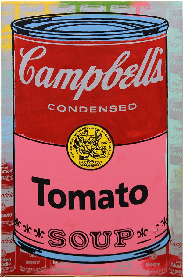 Steve Kaufman, Campbell's Tomato Soup, 1997, hand embel: Steve Kaufman (American, 1960-2010), Campbell's Tomato Soup, 1997, hand embellished screenprint on canvas, signed and numbered edition of 100 verso, canvas: 35"h x 23"w. Note: Purchased at Martin Lawr