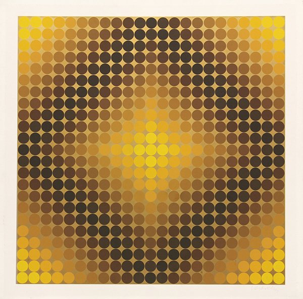 Victor Vasarely, Yellow Optic Composition, silkscreen: Victor Vasarely (French/Hungarian, 1906-1997), Yellow Optic Composition, silkscreen, pencil signed lower right, numbered edition of 200 lower left, paper: 26.75"h x 26.75"w