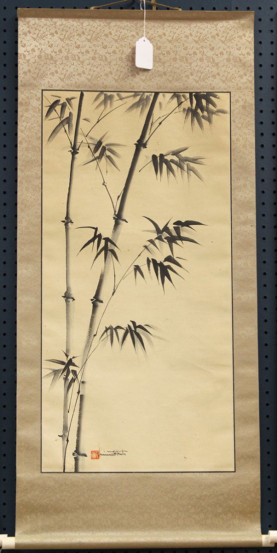 Chiura Obata, Bamboo, ink on paper, signed lower left: Chiura Obata (Japanese/Californian, 1885-1975), Bamboo, ink on paper, signed lower left, paper: 32"h x 16"w, overall (scroll): 45.5"h x 20.25"w