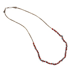 A Santo Domingo pin shell heishi, coral and turquoise bead necklace
