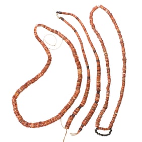 Four strands of Pre-Columbian spondylous shell heishi beads