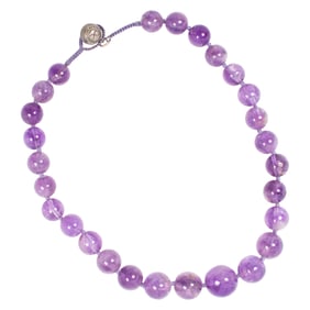 An amethyst bead necklace with silver clasp