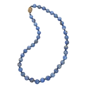 A Chinese blue glass bead necklace