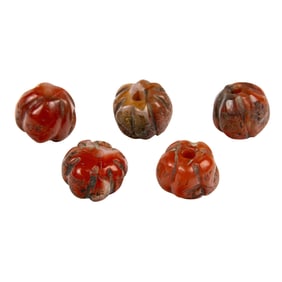 (lot of 5) Tibetan carnelian pema raka melon beads