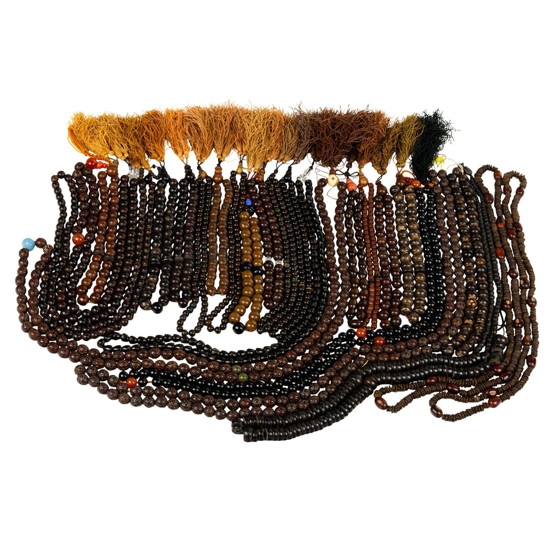 A group of Sino-Tibetan seed and wood prayer beads: A group of Sino-Tibetan seed and wood prayer beads. 20th century, 52" longest. Provenance: Naomi Lindstrom