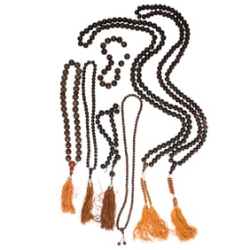 A group of Sino-Tibetan hardwood prayer beads
