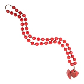 A Chinese red lacquer beads necklace with fish pendant